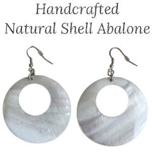 Natural Pearl Abalone Pearlescent Statement Circle Hoop Wire Pierced Earrings